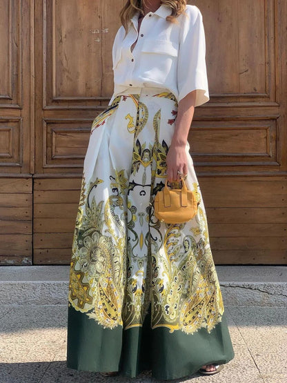 Damen Palazzo Hose Großes Muster - Norvielle