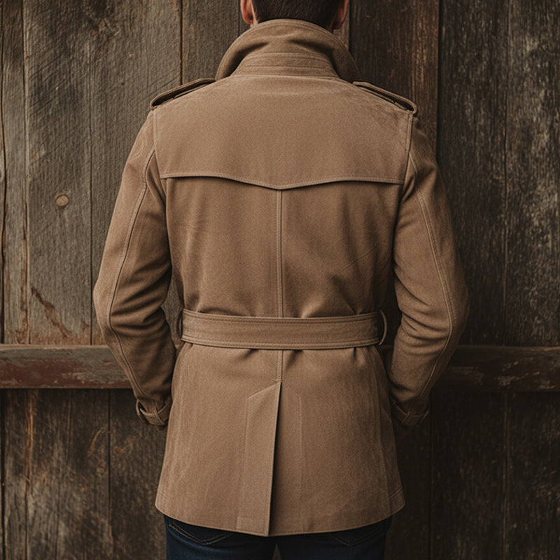 Herren Lederjacke Wildleder Gürtel Elegant Schnitt