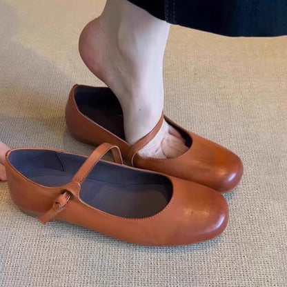 Damen Ballerinas Weiches Leder Elegante Riemen