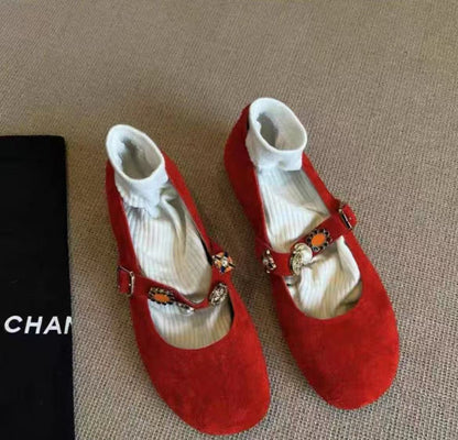 Damen Ballerinas mit Riemen Blumen Verzierungen
