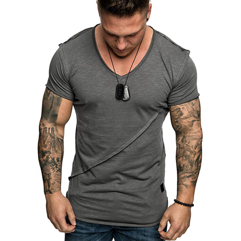 Herren T-Shirt V-Ausschnitt Strukturiert Hochwertig