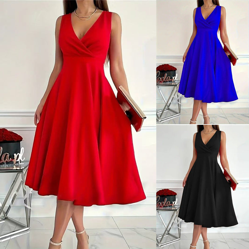 Damen Wickelkleid A-Linie V-Ausschnitt Schwarz - Norvielle