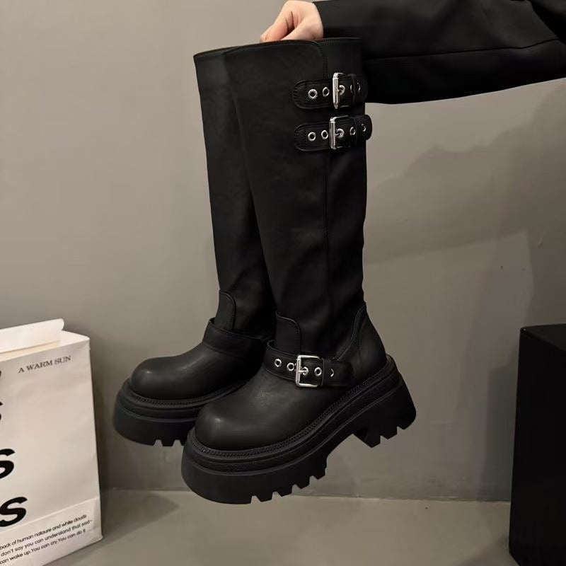 Damen Stiefel Mit Schnallen Leder
