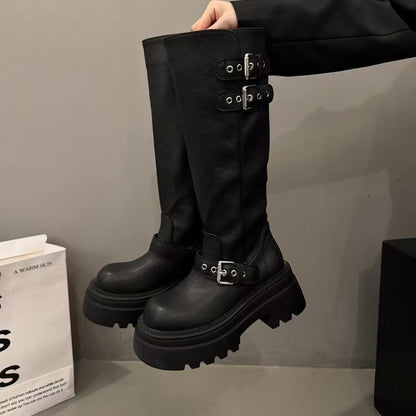 Damen Stiefel Mit Schnallen Leder