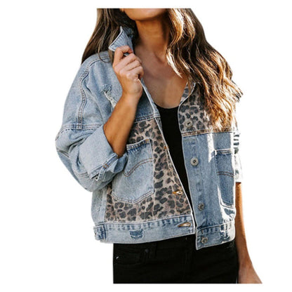 Damen Jeansjacke Leopardenmuster Trendy