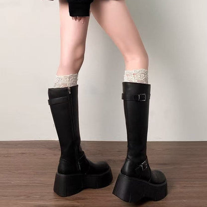 Damen Stiefel Mit Schnallen Leder