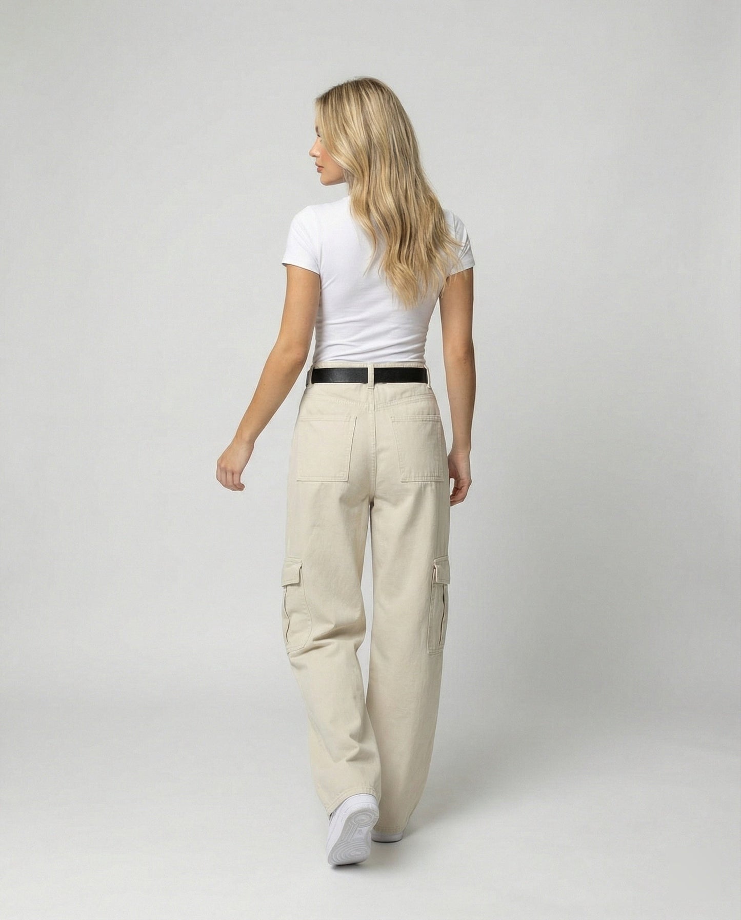 Damen Cargo-Hose Weitbein Großtaschen Gürtelschlaufen