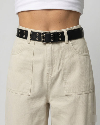 Damen Cargo-Hose Weitbein Großtaschen Gürtelschlaufen