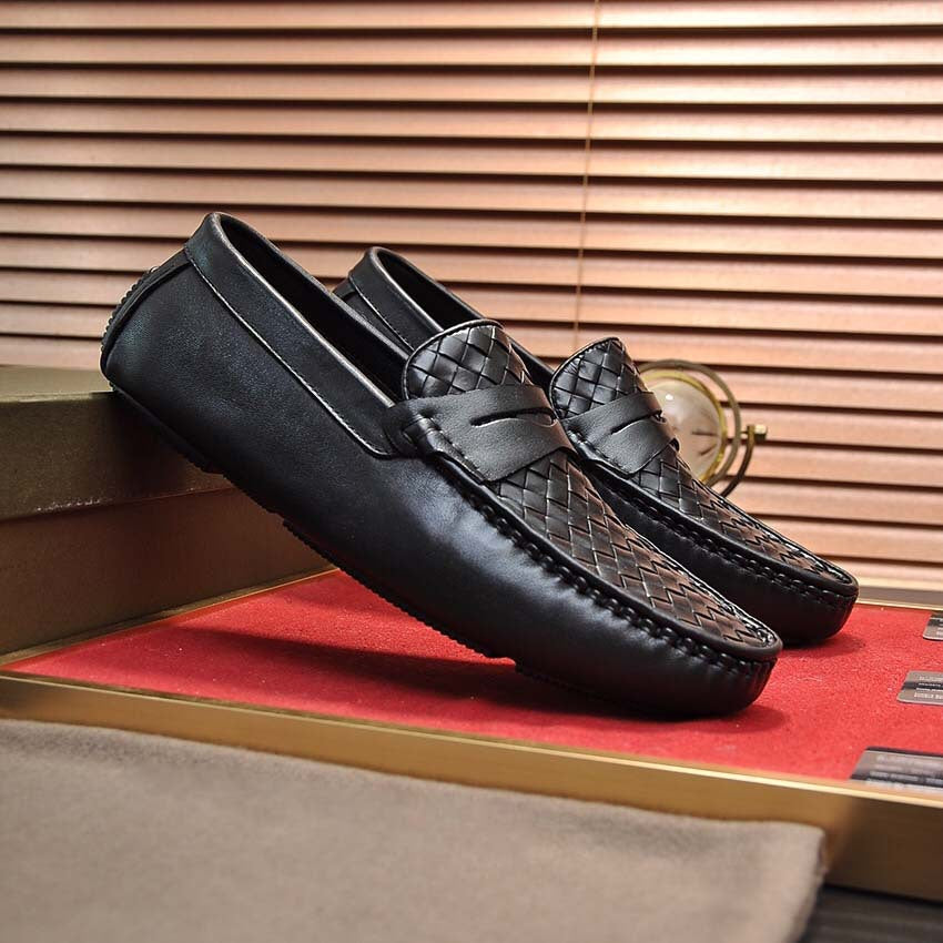 Herren Mokassins Braun Geflochtenes Leder Elegantes Design