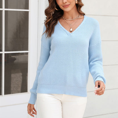 Damen Strickpullover Leicht V-Ausschnitt