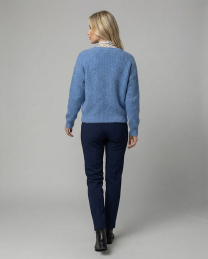Damen Pullover Blau Oversize Weich Langarm