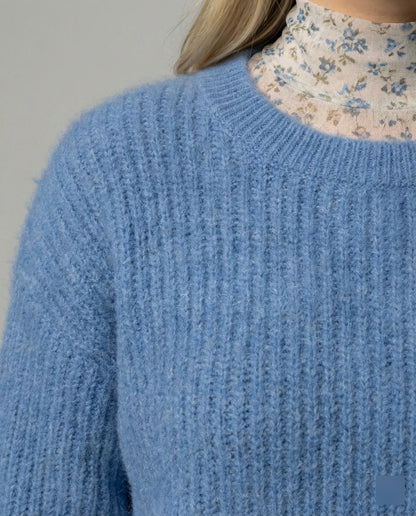 Damen Pullover Blau Oversize Weich Langarm