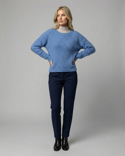 Damen Pullover Blau Oversize Weich Langarm