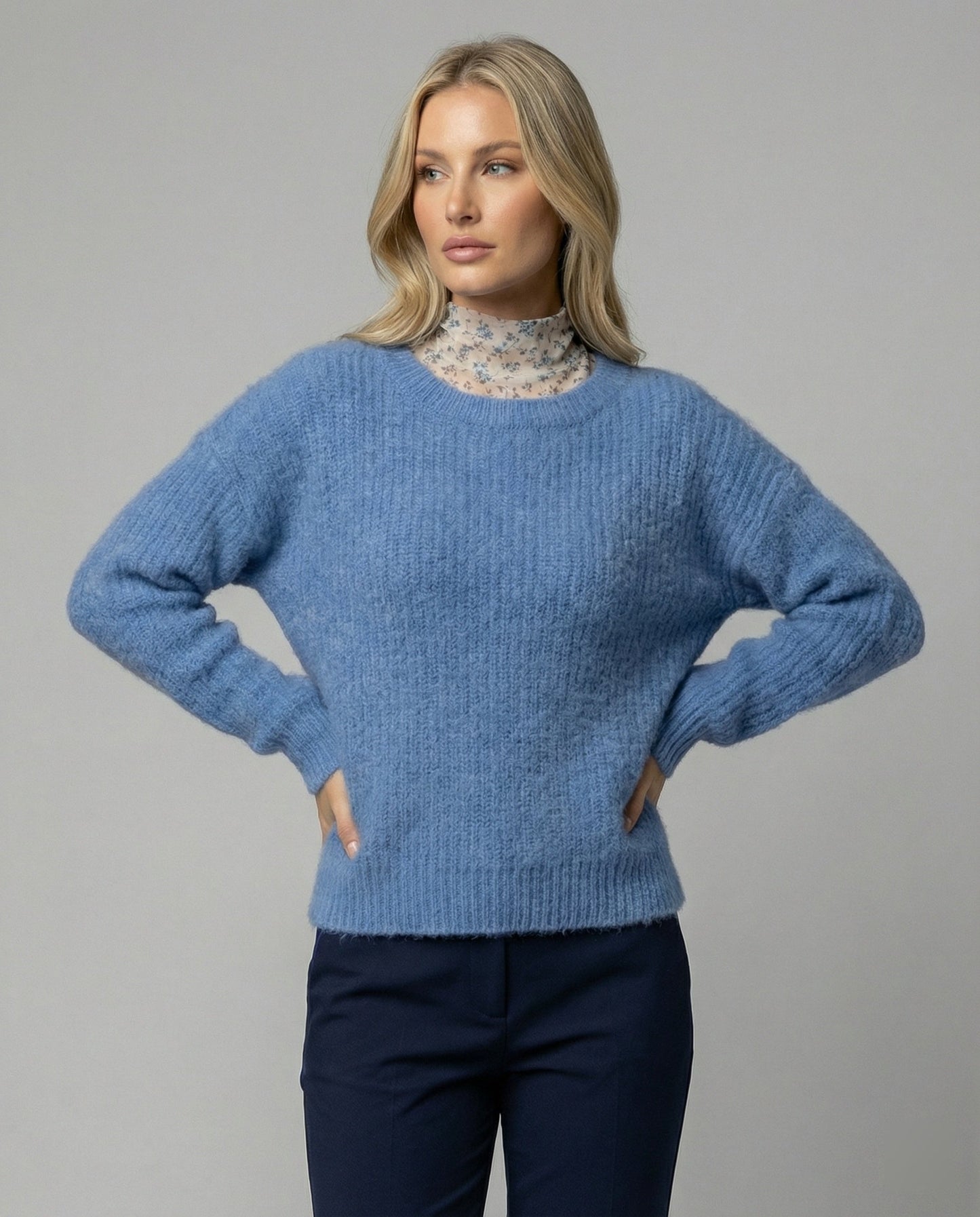 Damen Pullover Blau Oversize Weich Langarm - Norvielle