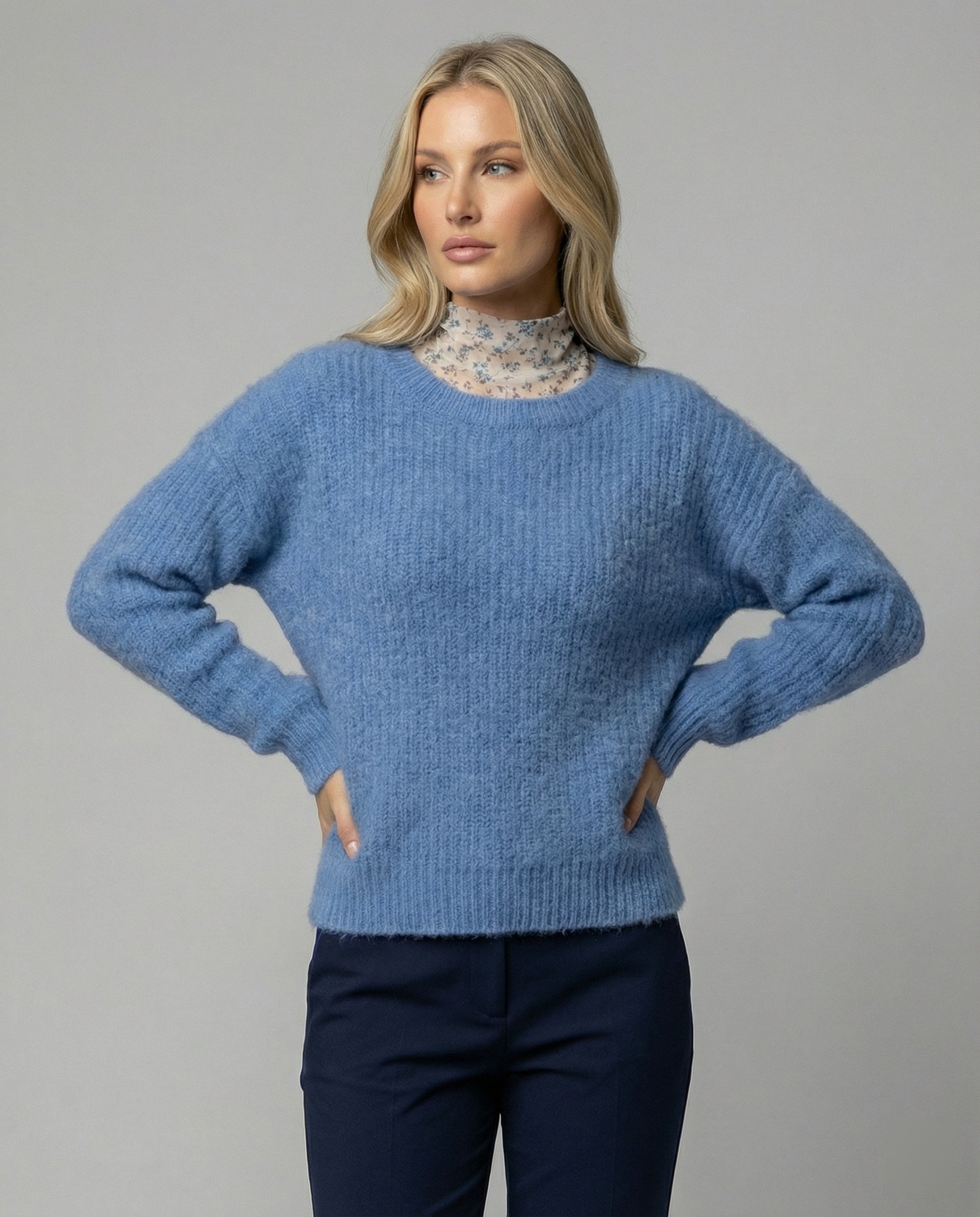 Damen Pullover Blau Oversize Weich Langarm - Norvielle