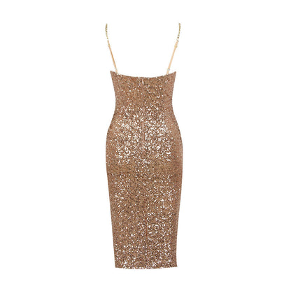 Damen Abendkleid Glänzend Reißverschluss Midi Elegant