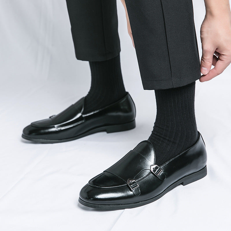 Damen Mokassins Elegante Doppelschnalle Leder