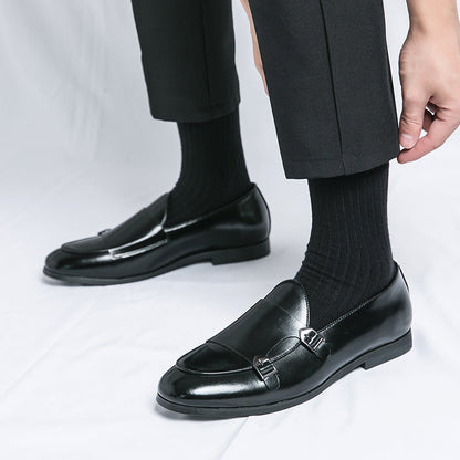 Damen Mokassins Elegante Doppelschnalle Leder