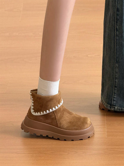 Damen Stiefeletten Weiches Wildleder Rippensaum
