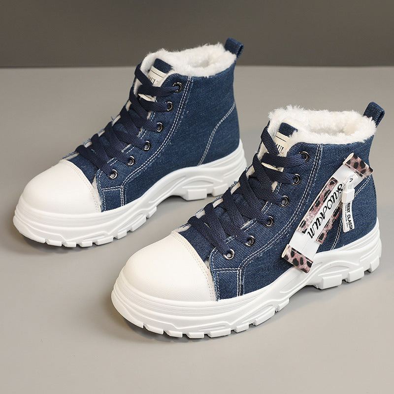 Damen High- Sneaker Robustes Denim Fleece-Futter
