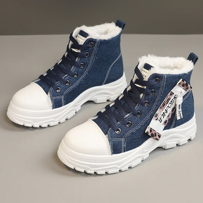 Damen High- Sneaker Robustes Denim Fleece-Futter
