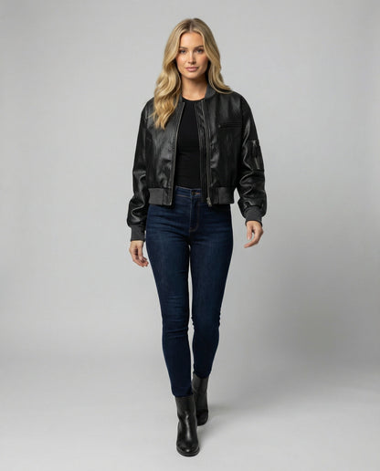 Damen Lederjacke Bikerjacke Kurz