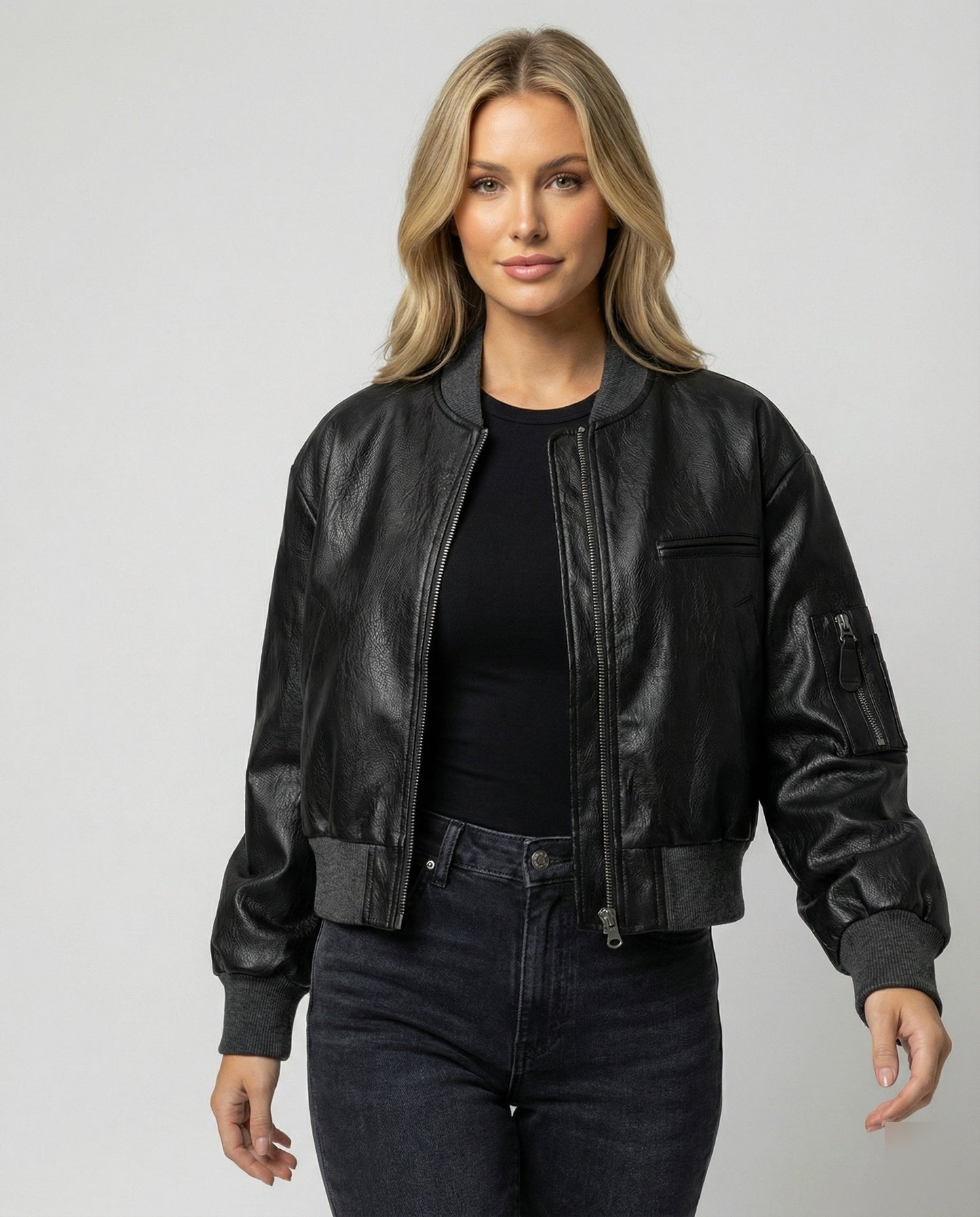 Damen Lederjacke Bikerjacke Schwarz Kurz - Norvielle