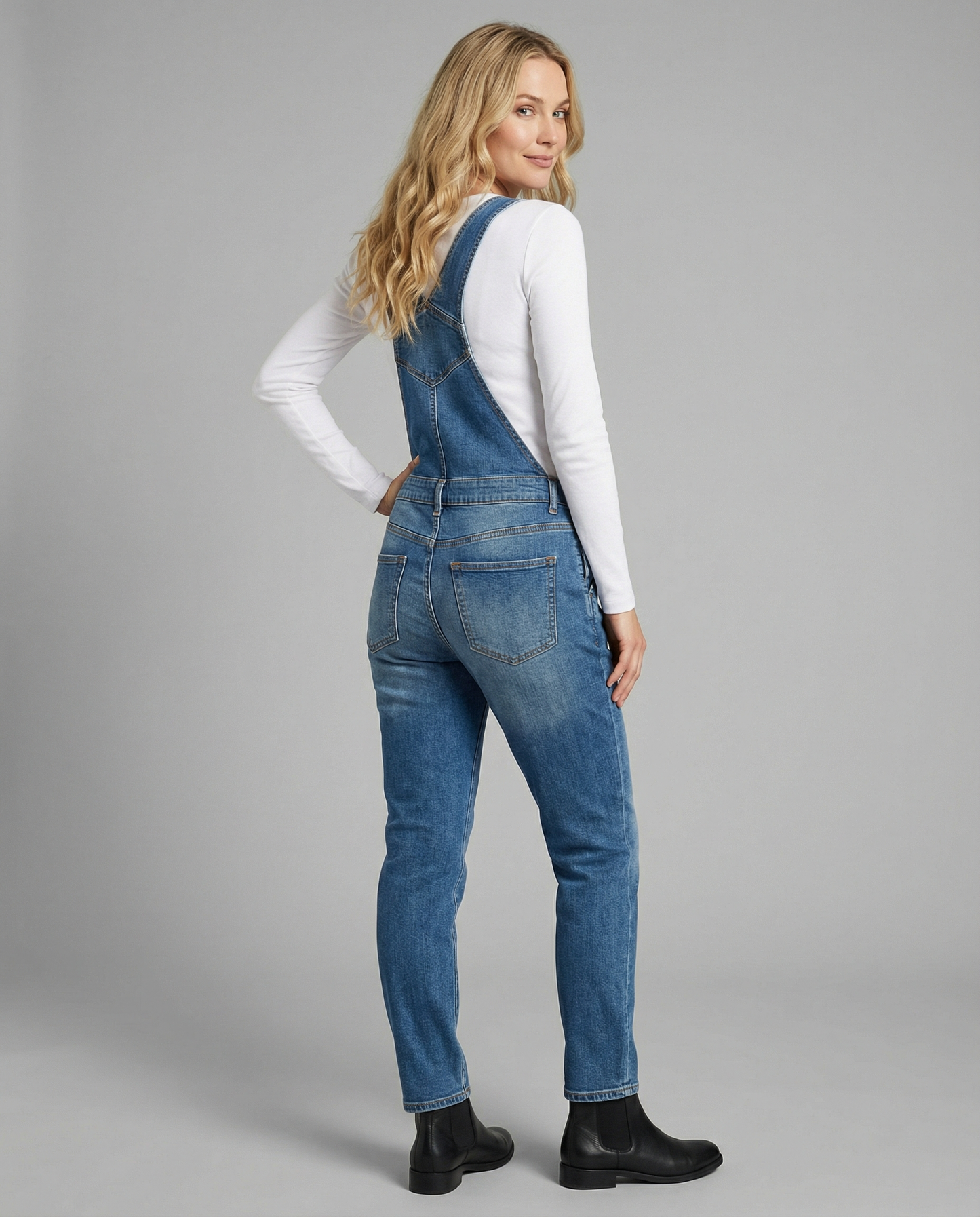 Damen Jeans Latzhose Lässig Mit Taschen Blau