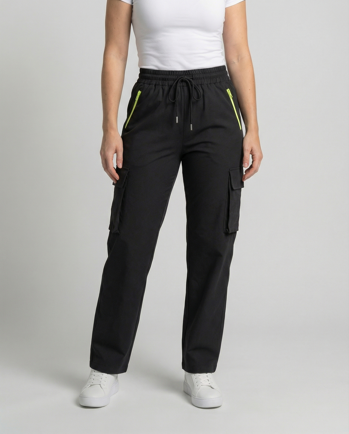 Damen Cargohose Elastisch Mit Taschen Bequem Schwarz - Norvielle