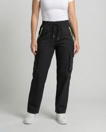 Damen Cargohose Elastisch Mit Taschen Bequem Schwarz - Norvielle