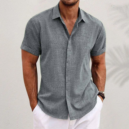 Herren Leinenhemd Kurzarm Modern Sommerweiß