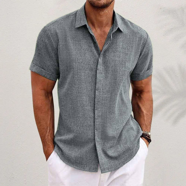 Herren Leinenhemd Kurzarm Modern Sommerweiß