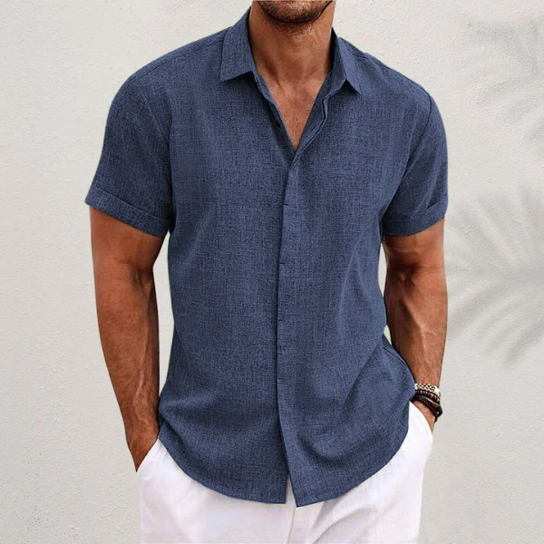 Herren Leinenhemd Kurzarm Modern Sommerweiß