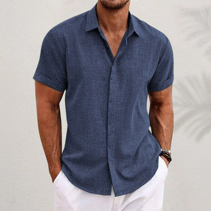Herren Leinenhemd Kurzarm Modern Sommerweiß
