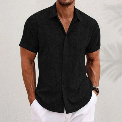 Herren Leinenhemd Kurzarm Modern Sommerweiß