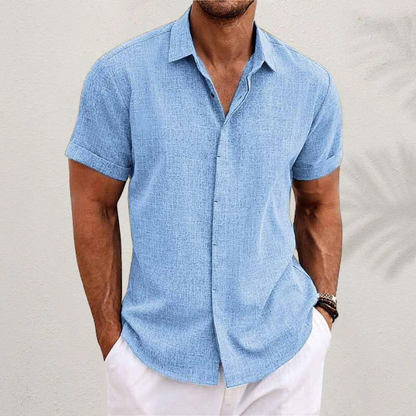 Herren Leinenhemd Kurzarm Modern Sommerweiß