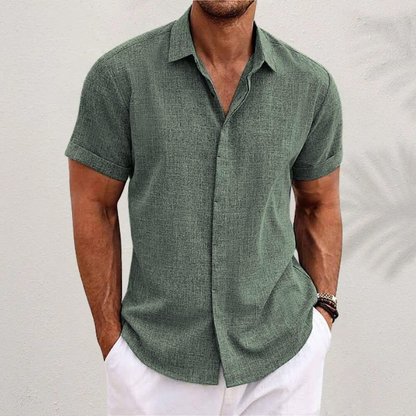 Herren Leinenhemd Kurzarm Modern Sommerweiß