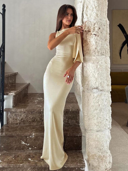 Damen One-Shoulder Maxikleid Elegant Lang