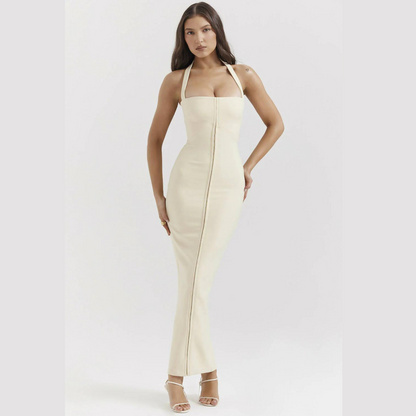 Elegantes Damen Abendkleid Maxi Lang Halterneck Rückenausschnitt - Norvielle