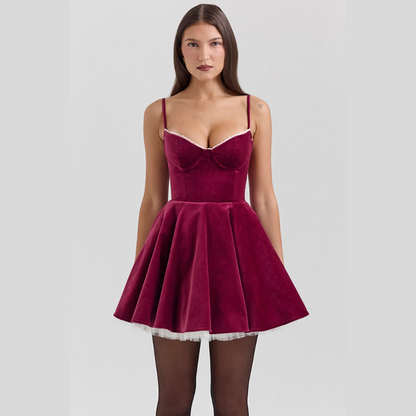 Damen Samtkleid Korsett Look mit Tüll Mini - Norvielle