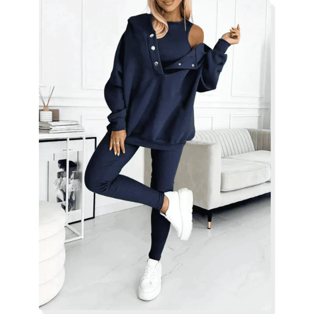 Damen Off-Shoulder Sweatshirt-Set mit Leggings