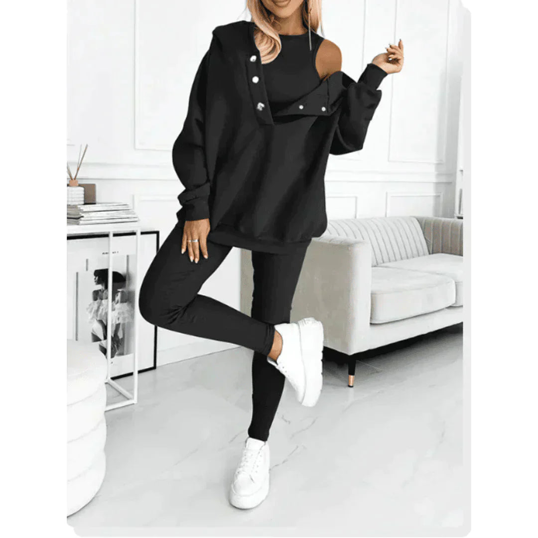 Damen Off-Shoulder Sweatshirt-Set mit Leggings
