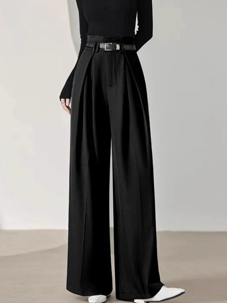 Damen Weitbeinhose Hochgeschnitten Elegant Schwarz - Norvielle
