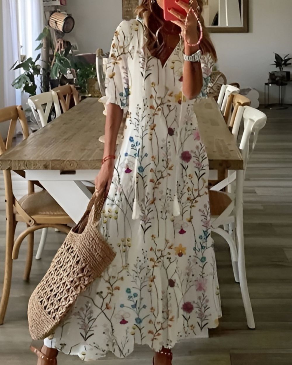 Damen Wickelkleid Floral Magentatöne