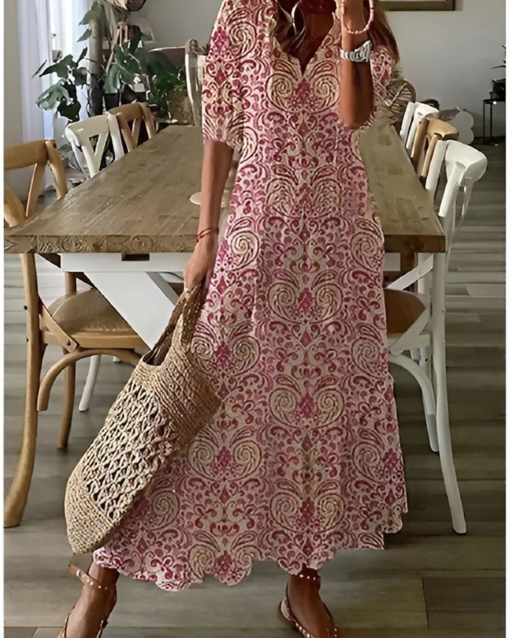 Damen Wickelkleid Floral Magentatöne