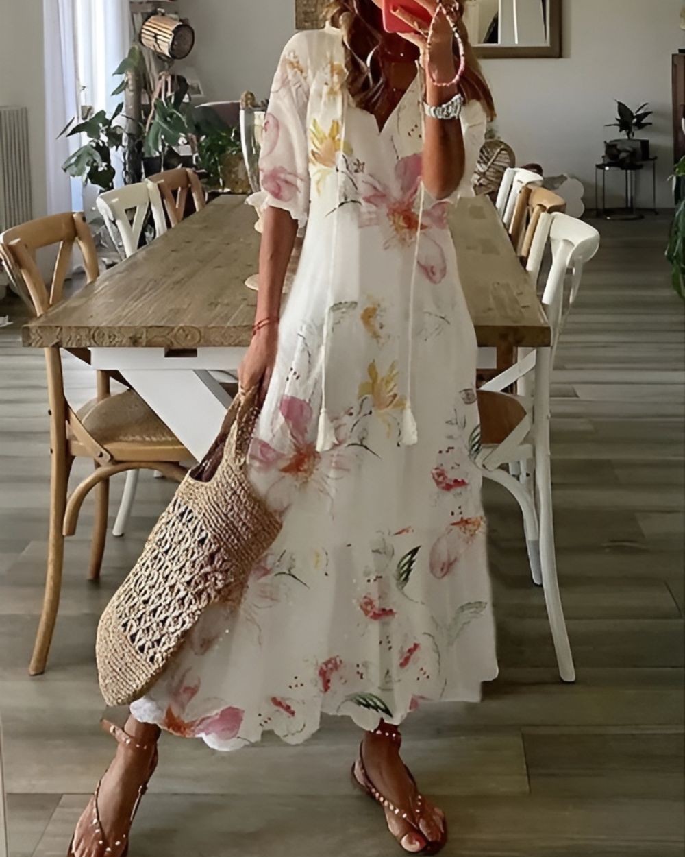 Damen Wickelkleid Floral Magentatöne