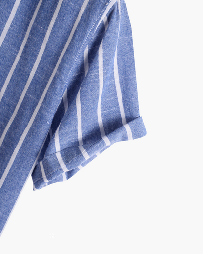 Herren Leinenhemd Stehkragen Gestreift Sommer Modern