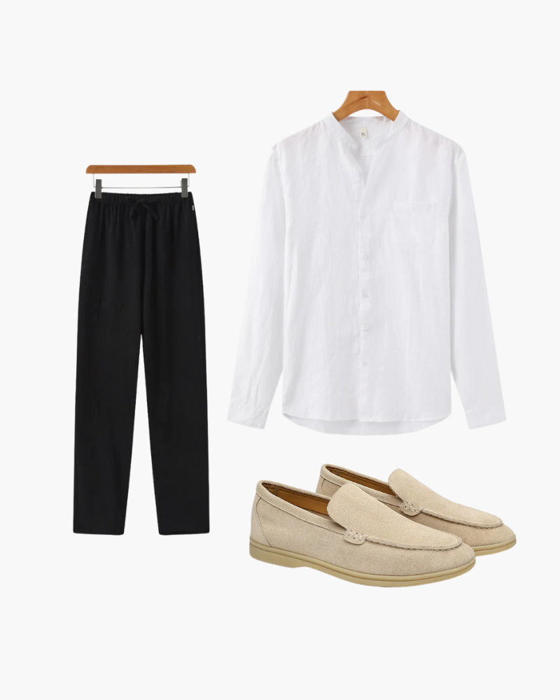 Damen Leinen Outfit 3-teilig Sommer Stilvoll Schuhe - Norvielle