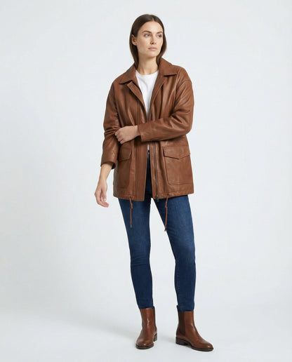Damen Lederjacke Plus Size Vintage Look