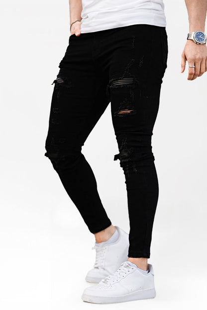 Herren Skinny Jeans Schwarz Destroyed Rippen - Norvielle